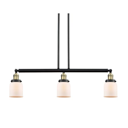 A large image of the Innovations Lighting 213-S Small Bell Black / Antique Brass / Matte White Cased