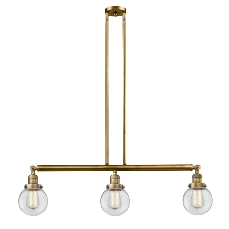 A large image of the Innovations Lighting 213-S-6 Beacon Brushed Brass / Clear