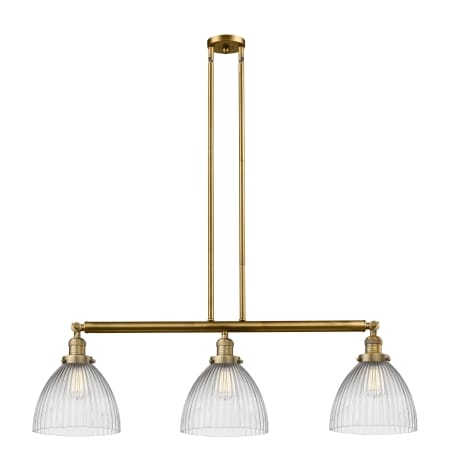 A large image of the Innovations Lighting 213 Seneca Falls Brushed Brass / Clear Halophane