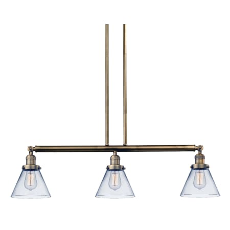 A large image of the Innovations Lighting 213-S Large Cone Brushed Brass / Clear