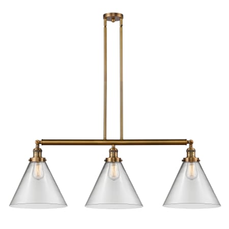 A large image of the Innovations Lighting 213 X-Large Cone Brushed Brass / Clear