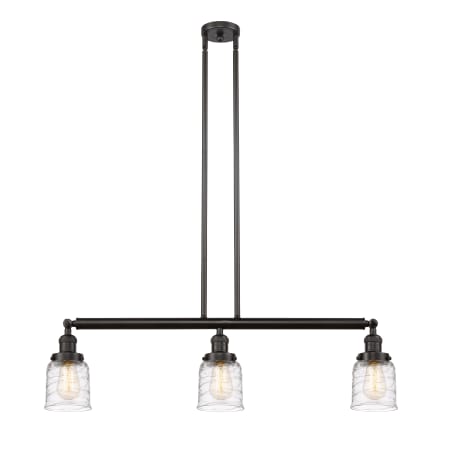 A large image of the Innovations Lighting 213-10-38 Bell Linear Oil Rubbed Bronze / Deco Swirl