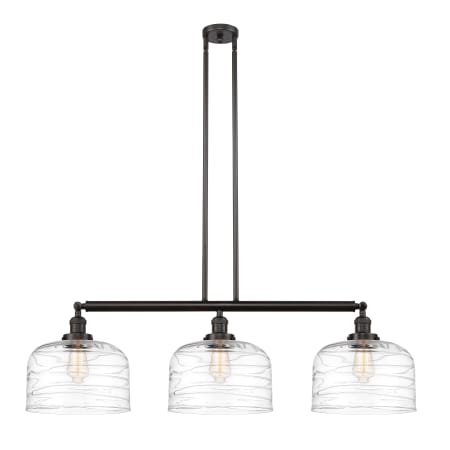 A large image of the Innovations Lighting 213-13-42-L Bell Linear Oil Rubbed Bronze / Clear Deco Swirl