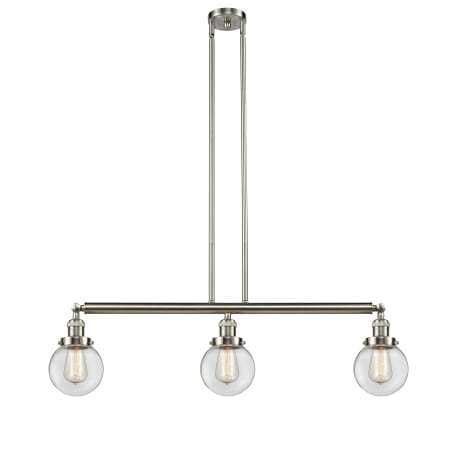A large image of the Innovations Lighting 213-S-6 Beacon Brushed Satin Nickel / Clear