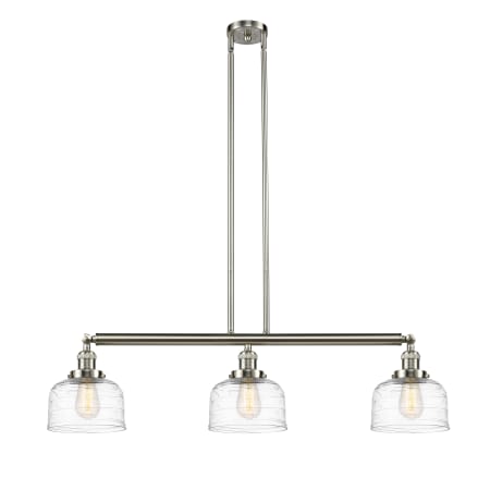 A large image of the Innovations Lighting 213-13-41 Bell Linear Brushed Satin Nickel / Clear Deco Swirl