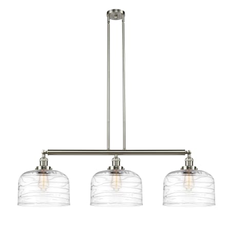 A large image of the Innovations Lighting 213--13-42-L Bell Linear Brushed Satin Nickel / Clear Deco Swirl