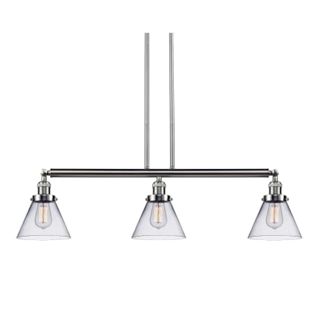 A large image of the Innovations Lighting 213-S Large Cone Brushed Satin Nickel / Clear