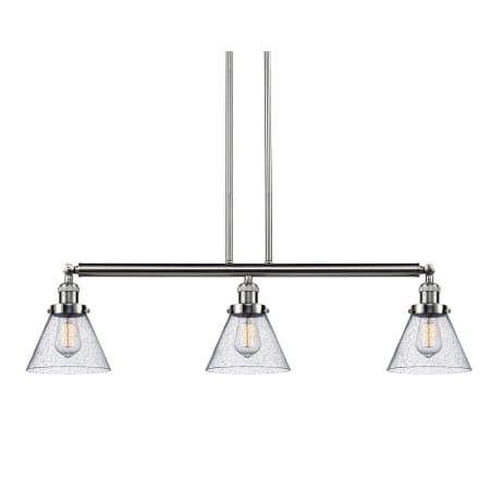 A large image of the Innovations Lighting 213-S Large Cone Brushed Satin Nickel / Seedy