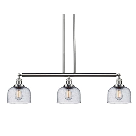 A large image of the Innovations Lighting 213-S Large Bell Brushed Satin Nickel / Seedy