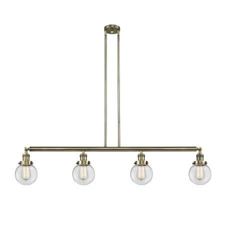 A large image of the Innovations Lighting 214 Beacon Antique Brass / Clear