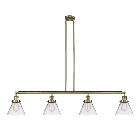 A large image of the Innovations Lighting 214 Large Cone Antique Brass / Clear