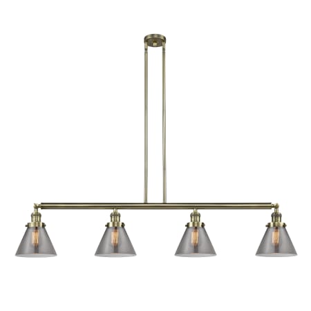 A large image of the Innovations Lighting 214 Large Cone Antique Brass / Plated Smoke