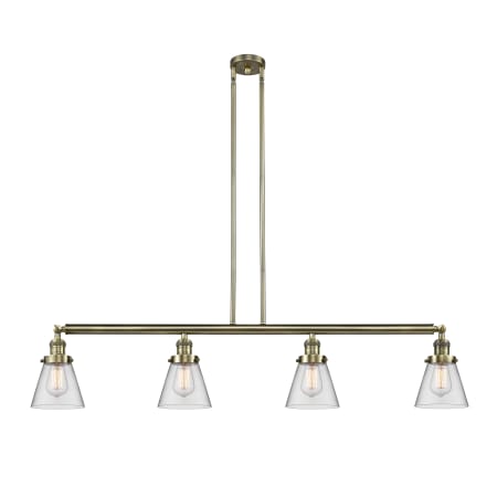 A large image of the Innovations Lighting 214 Small Cone Antique Brass / Clear