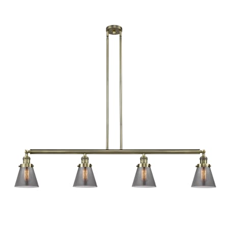 A large image of the Innovations Lighting 214 Small Cone Antique Brass / Plated Smoke