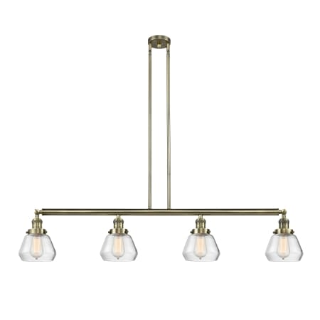 A large image of the Innovations Lighting 214 Fulton Antique Brass / Clear