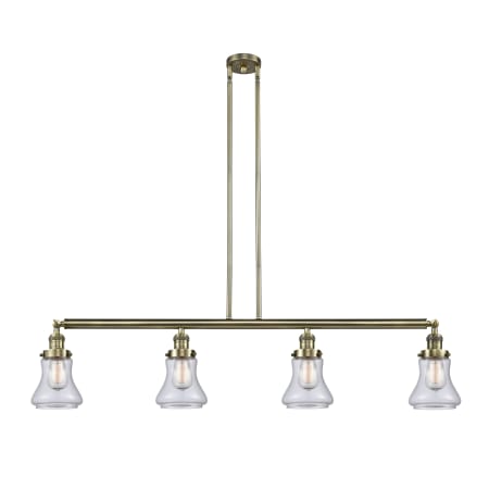 A large image of the Innovations Lighting 214 Bellmont Antique Brass / Clear