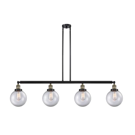 A large image of the Innovations Lighting 214 Large Beacon Black Antique Brass / Clear