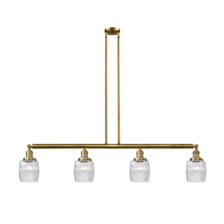 A large image of the Innovations Lighting 214 Colton Brushed Brass / Clear Halophane