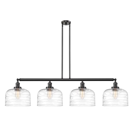 A large image of the Innovations Lighting 214-13-54-L Bell Linear Oil Rubbed Bronze / Clear Deco Swirl