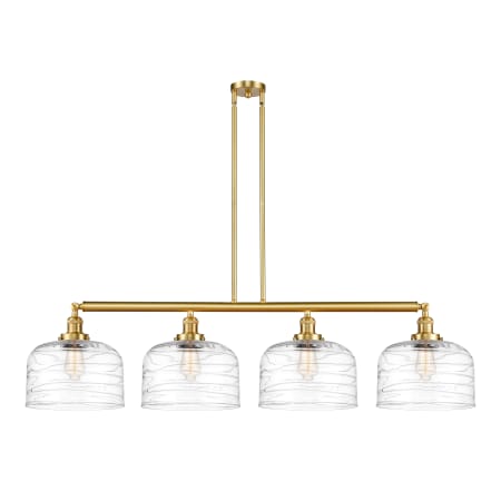 A large image of the Innovations Lighting 214-13-54-L Bell Linear Satin Gold / Clear Deco Swirl
