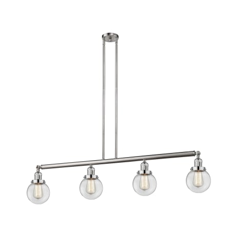 A large image of the Innovations Lighting 214-S-6 Beacon Brushed Satin Nickel / Clear