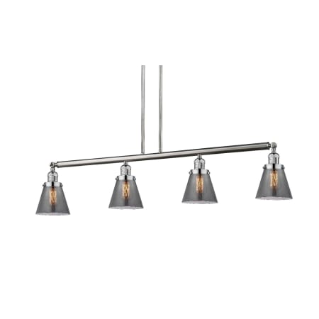 A large image of the Innovations Lighting 214-S Small Cone Brushed Satin Nickel / Smoked