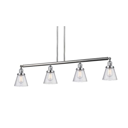 A large image of the Innovations Lighting 214-S Small Cone Brushed Satin Nickel / Seedy