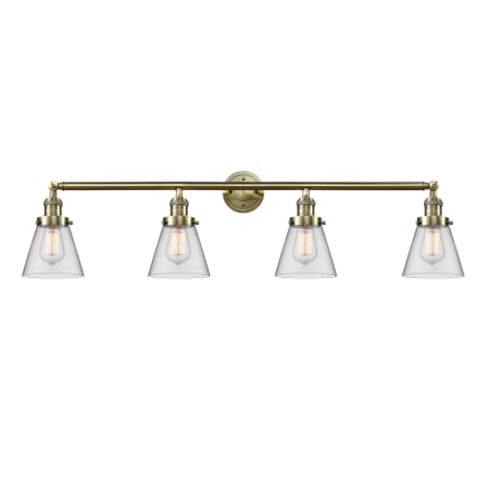 A large image of the Innovations Lighting 215-10-42 Cone Vanity Antique Brass / Clear