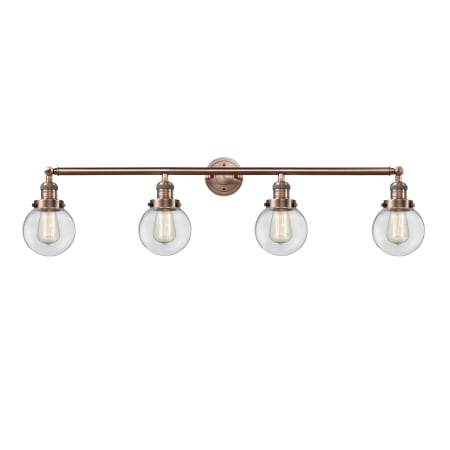 A large image of the Innovations Lighting 215-S-6 Beacon Antique Copper / Clear