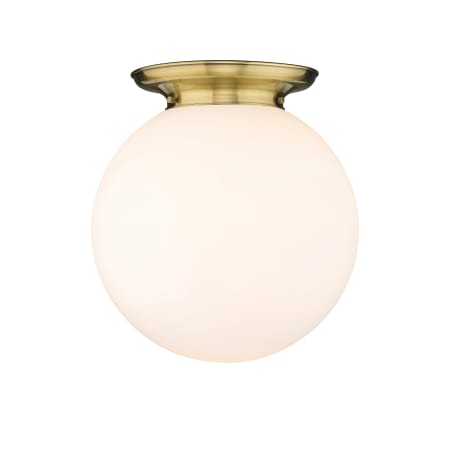A large image of the Innovations Lighting 221-1F-18-16 Beacon Flush Antique Brass / Matte White