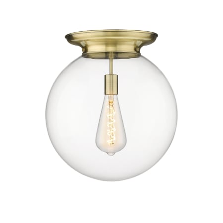 A large image of the Innovations Lighting 221-1F-18-16 Beacon Flush Antique Brass / Clear