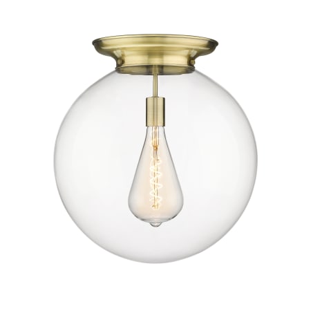 A large image of the Innovations Lighting 221-1F-20-18 Beacon Flush Antique Brass / Clear