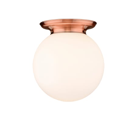 A large image of the Innovations Lighting 221-1F-16-14 Beacon Flush Antique Copper / Matte White