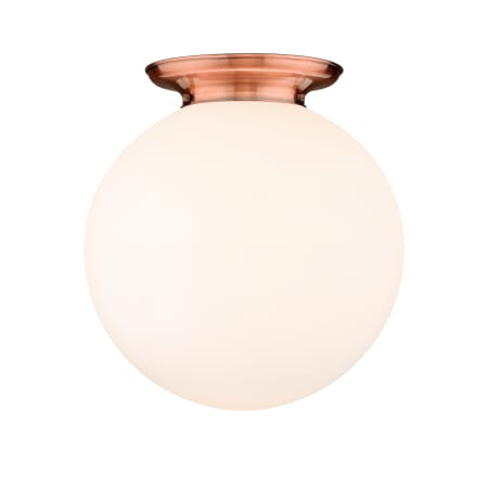 A large image of the Innovations Lighting 221-1F-20-18 Beacon Flush Antique Copper / Matte White