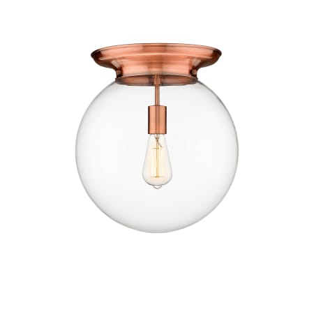 A large image of the Innovations Lighting 221-1F-16-14 Beacon Flush Antique Copper / Clear