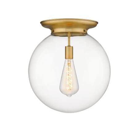 A large image of the Innovations Lighting 221-1F-18-16 Beacon Flush Brushed Brass / Clear