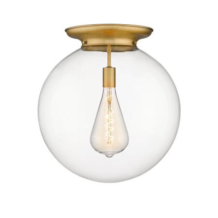 A large image of the Innovations Lighting 221-1F-20-18 Beacon Flush Brushed Brass / Clear