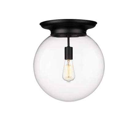 A large image of the Innovations Lighting 221-1F-16-14 Beacon Flush Matte Black / Clear