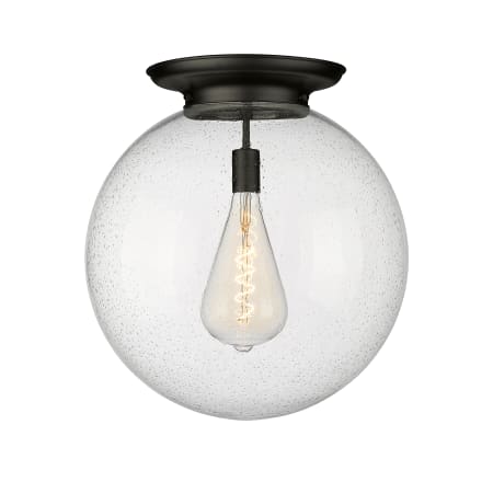 A large image of the Innovations Lighting 221-1F-20-18 Beacon Flush Matte Black / Seedy