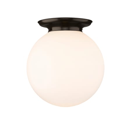 A large image of the Innovations Lighting 221-1F-18-16 Beacon Flush Oiled Brass / Matte White