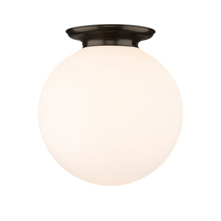 A large image of the Innovations Lighting 221-1F-20-18 Beacon Flush Oiled Brass / Matte White