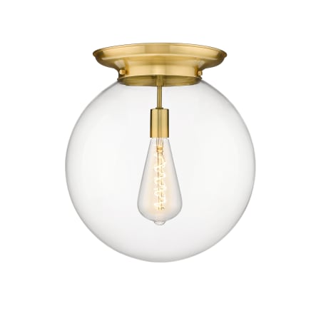 A large image of the Innovations Lighting 221-1F-18-16 Beacon Flush Satin Gold / Clear