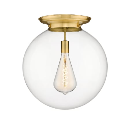 A large image of the Innovations Lighting 221-1F-20-18 Beacon Flush Satin Gold / Clear