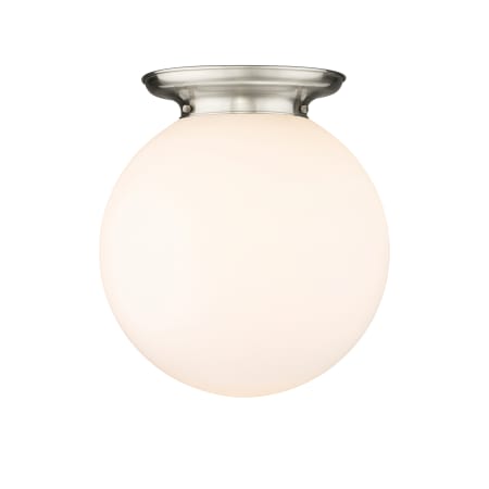 A large image of the Innovations Lighting 221-1F-18-16 Beacon Flush Satin Nickel / Matte White