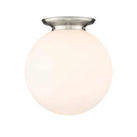 A large image of the Innovations Lighting 221-1F-20-18 Beacon Flush Satin Nickel / Matte White