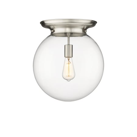 A large image of the Innovations Lighting 221-1F-16-14 Beacon Flush Satin Nickel / Clear