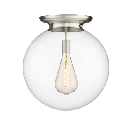 A large image of the Innovations Lighting 221-1F-20-18 Beacon Flush Satin Nickel / Clear