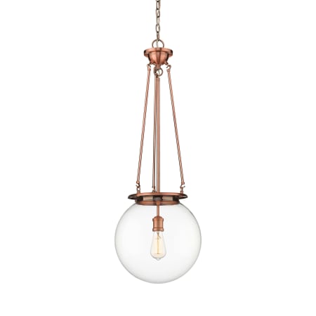 A large image of the Innovations Lighting 221-1P-38-14 Beacon Pendant Antique Copper / Clear