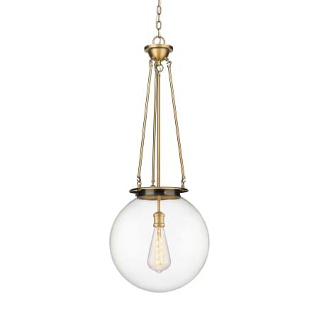 A large image of the Innovations Lighting 221-1P-40-16 Beacon Pendant Brushed Brass / Clear