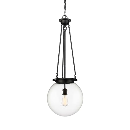 A large image of the Innovations Lighting 221-1P-38-14 Beacon Pendant Matte Black / Clear